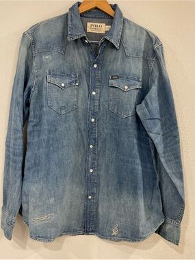 Polo by Ralph Lauren Faded Blue Denim Western Shirt